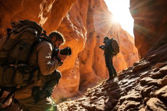 Photographe capturant des paysages majestueux dans un canyon