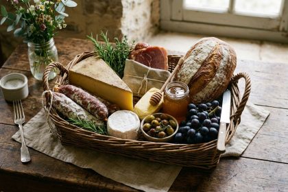 Paniers gourmands mettant en valeur des produits du terroir français