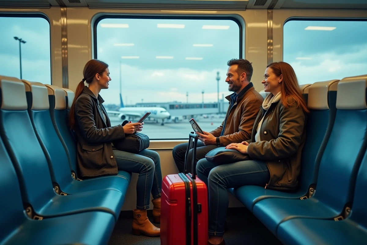 Voyageurs dans l'AirTrain de l'aéroport JFK, solution de transport économique à New York