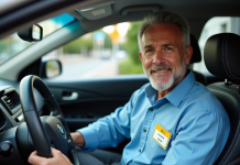 Nom officiel du service de taxi : découvrez-le et ses avantages ! Homme chauffeur de taxi professionnel dans sa voiture