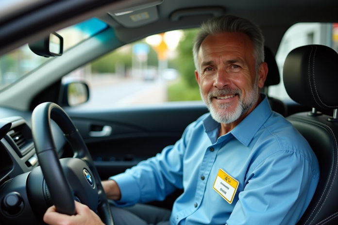 chauffeur-taxi-professionnel Homme chauffeur de taxi professionnel dans sa voiture