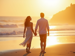 Séjour de rêve : organiser un week-end romantique en Bretagne Couple romantique marchant sur la plage en Bretagne