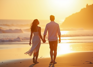 Séjour de rêve : organiser un week-end romantique en Bretagne Couple romantique marchant sur la plage en Bretagne