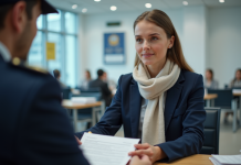 Obtenir un passeport rapidement : formalités en 48h sans stress ! Jeune femme remettant une demande de passeport au bureau