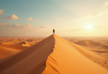 Touriste seul sur une dune dans le désert du Namib