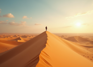 Touriste seul sur une dune dans le désert du Namib