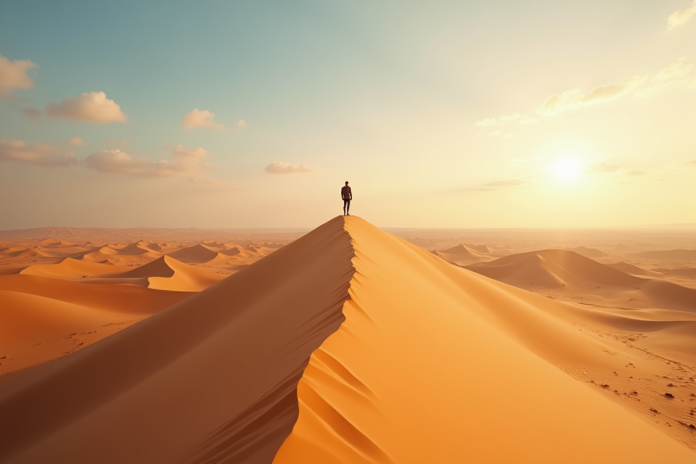 Touriste seul sur une dune dans le désert du Namib