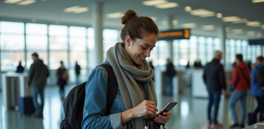 Chargeur téléphone en bagage à main : conseils et règles à connaître Femme détachant son chargeur de téléphone à l'aéroport