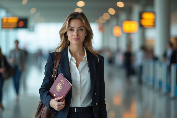 femme-passeport-aeroport Jeune femme avec passeport dans un aéroport