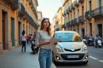 Jeune femme confus devant une voiture à Palermo
