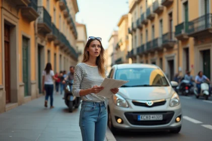 Jeune femme confus devant une voiture à Palermo