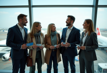 Groupe de voyageurs d'affaires à l'aéroport
