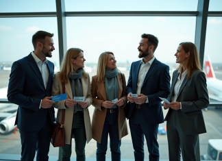 Groupe de voyageurs d'affaires à l'aéroport