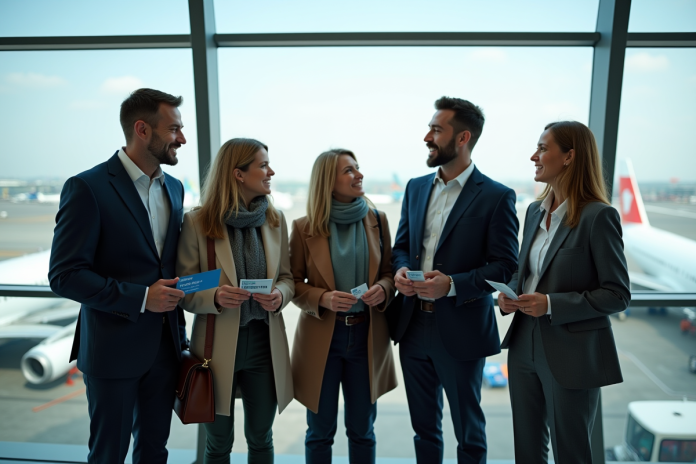 Groupe de voyageurs d'affaires à l'aéroport