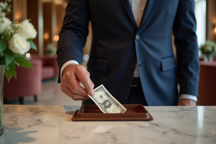 Homme d'affaires en costume dans un lobby luxueux