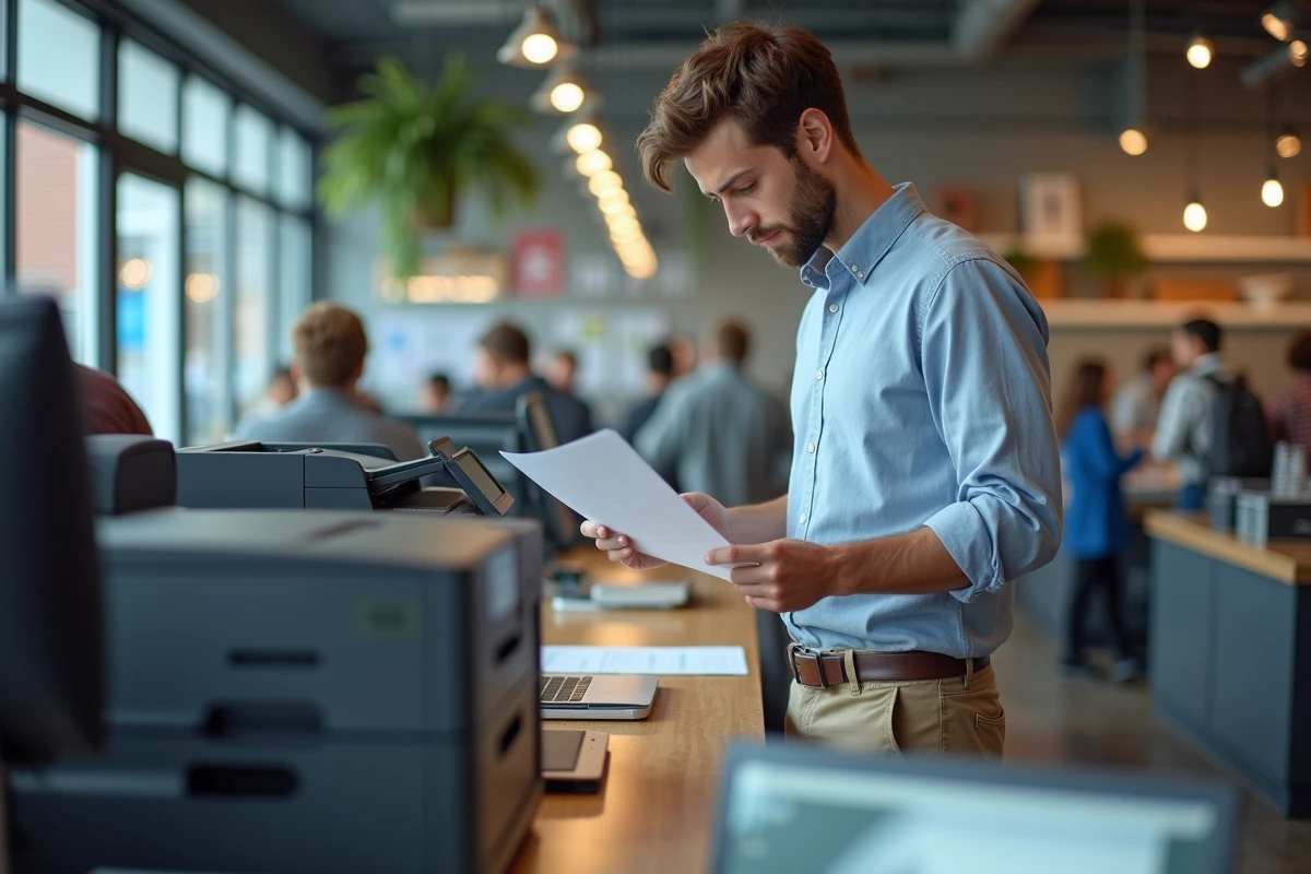 Jeune homme vérifiant un formulaire DS160 dans un centre d