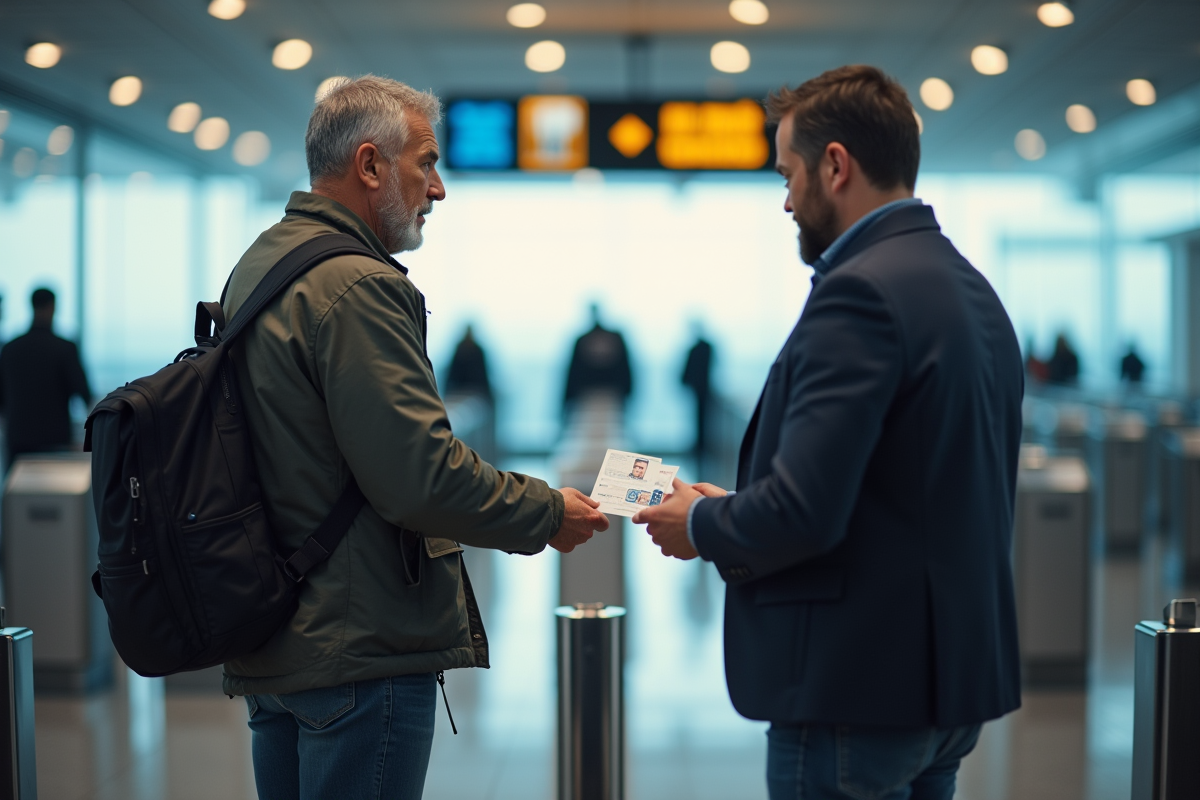 Homme présentant une photocopie d