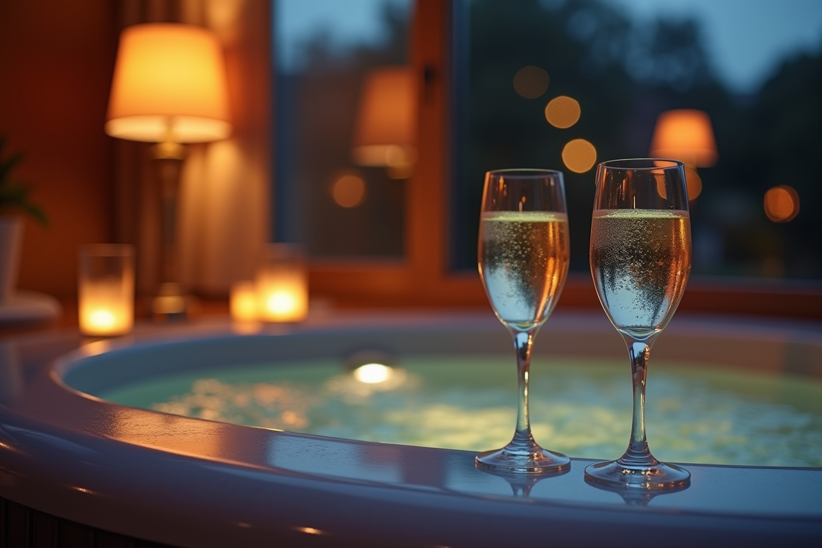 Jacuzzi cosy avec champagne dans une suite de luxe en ile de France