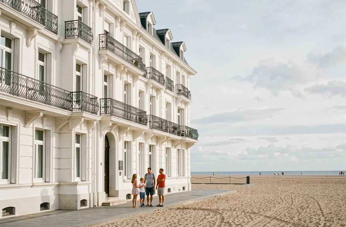 Façade Art Déco de La Mascotte à La Baule avec vue sur la promenade et la plage