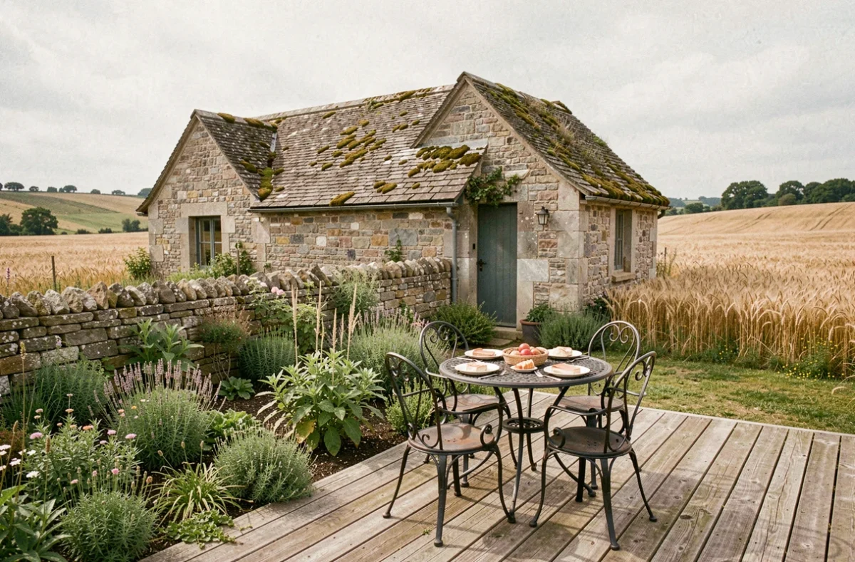 Mesnil et une Nuit, ferme en pierre convertie en gîte romantique avec terrasse et vue sur les champs normands