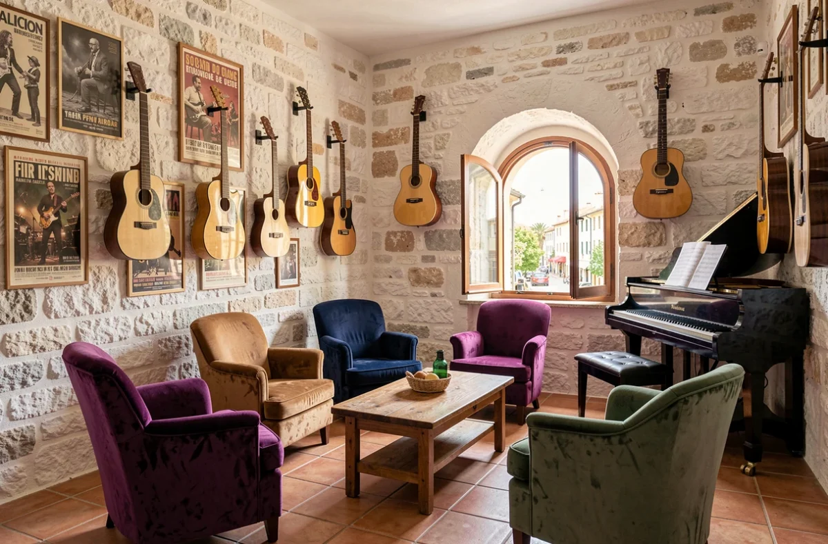 Salon musical des Music'Hôtes à Falicon avec piano et guitares vintage