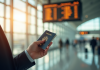 Main tenant un passeport et carte d'embarquement à l'aéroport