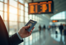 Main tenant un passeport et carte d'embarquement à l'aéroport