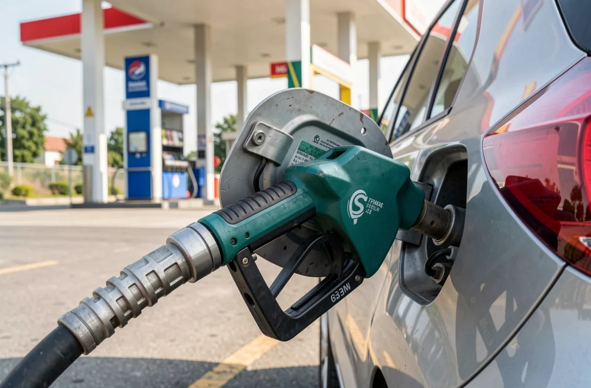 Pistolet de pompe à essence lors du plein d'une voiture