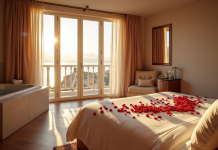 Suite romantique en ile de France avec jacuzzi et lit aux pétales